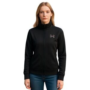 Under Armour fleece zip up branded track jacket rib cuff hem black pink size S